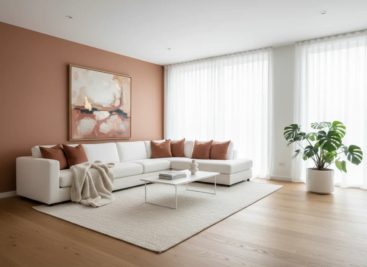 After AI room design — the same living room redesigned by DecorAI in a modern Japandi style